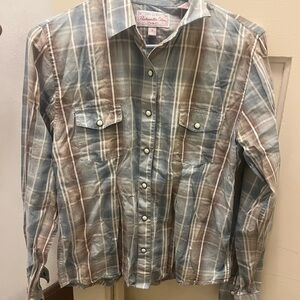 Panhandle Slim Blue and Brown Plaid Button Down Shirt